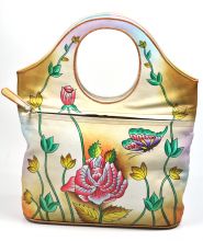 Handbemalte Tasche Blumen Handtasche aus Leder