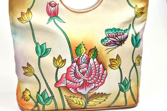 Handbemalte Tasche Blumen Handtasche aus Leder