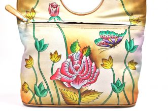 Handbemalte Tasche Blumen Handtasche aus Leder