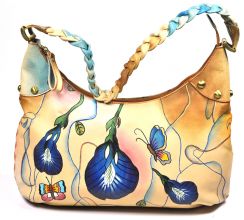 Tragetasche Tasche Blumen handbemalt Leder