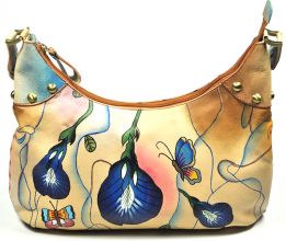 Tragetasche Tasche Blumen handbemalt Leder