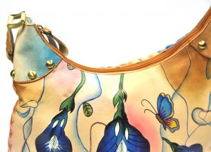 Tragetasche Tasche Blumen handbemalt Leder
