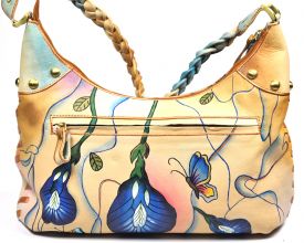 Tragetasche Tasche Blumen handbemalt Leder