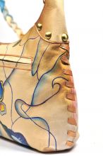 Tragetasche Tasche Blumen handbemalt Leder