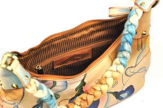 Tragetasche Tasche Blumen handbemalt Leder