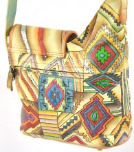 Handtasche handbemalt bunt V-Schnitt