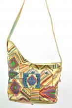 Handtasche handbemalt bunt V-Schnitt